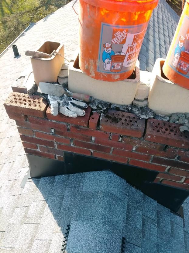 Before a completed chimney waterproofing project in the  area